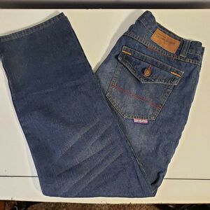 1688‎ Revolution jeans 32/30 straight leg distressed colored stitching